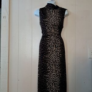 Gilli  Animal Print Black and Tan Sheath Dress Mock Neck Sleeveless Women Suze M
